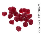 Drop shape Gummies pile isolated on floor, healty vitamin sleep gummies, dark red jelly gummy