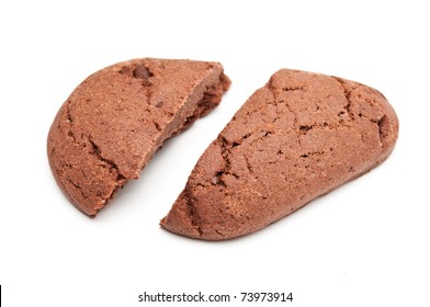 Drop Shaped Chocholate Cookie Cut In Half Opened And Isolated On White