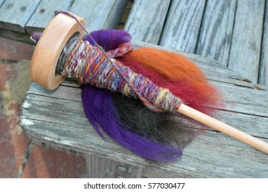 Drop Spindle With Handmade Wool Yarn