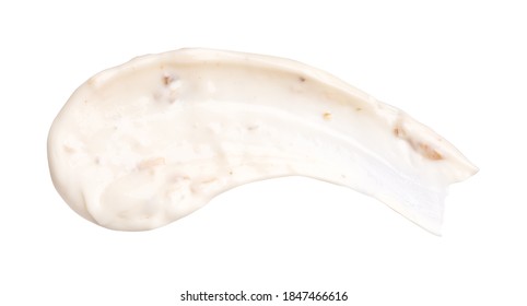 Drop Tartar Sauce Isolated On White Background. Close Up, Top View.