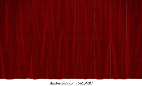 Dropped Red Curtain with beautiful textile pattern. over white. Extralarge resolution