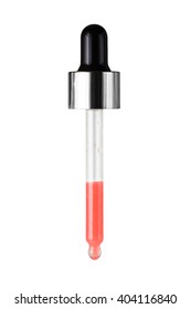 dropper holding red liquid inside glass tube,isolate on white background
