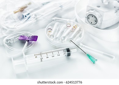 Dropper Syringe With Needle And Catheter For Intravenous Injection With Harness And Ampoules For Medication