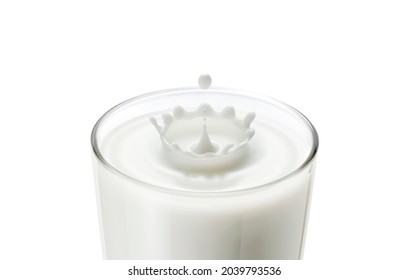 Dropping milk in milk glass make wave and splash in crown shape. Closeup of milk drop in glass create ripple wave and splash in crown shape show Fresh milk, Healthy food, Breakfast drink concept. - Powered by Shutterstock