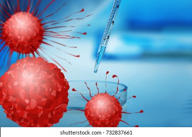 Dropping Sample Into Petri Dish On Table At Laboratory. Concept Of Cancer Research