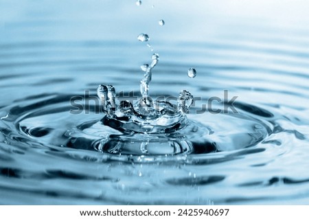 Drops fall into the water. Macro photo.