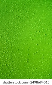 Drops on green background. Water drops on green tone background. Lime Abstarct Green lime wet texture with bubbles. Raindrop close up, pure water droplets condensed for creative banner design. 