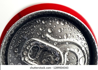 Drops on a tin. Photo. aluminium can