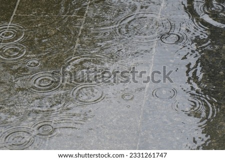 drops of rain falling into a puddle of water