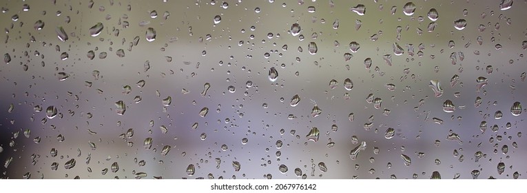 Drops Rain Glass Background Texture, Abstract Seasonal Autumn Background Water Drops