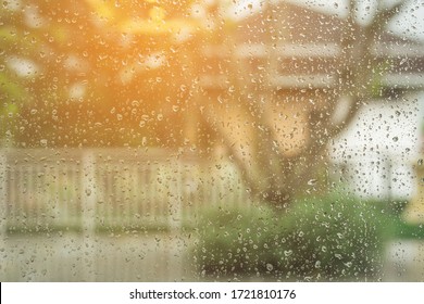 Drops Of Rain On Glass , Rain Drops On Clear Window