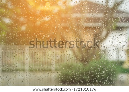 Drops of rain on glass , rain drops on clear window 商業照片 © 