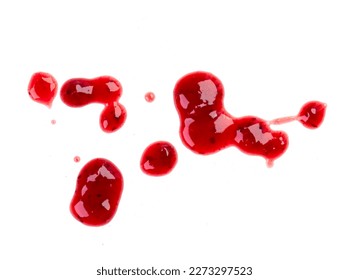 Drops and stains of red berry jam, sauce isolated on white - Shutterstock ID 2273297523