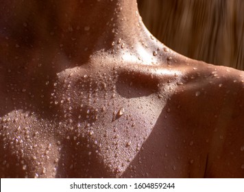 Drops Of Sweat On Tanned Skin, Close-up