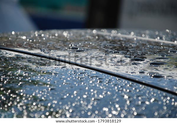drops of water on the car
after rain