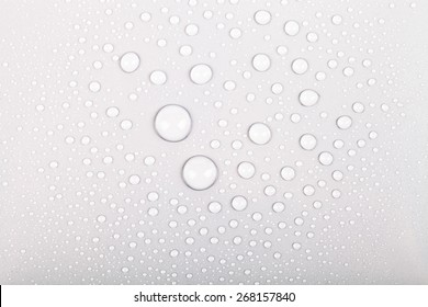 Drops of water on a color background. Gray. Shallow depth of field. Selective focus.