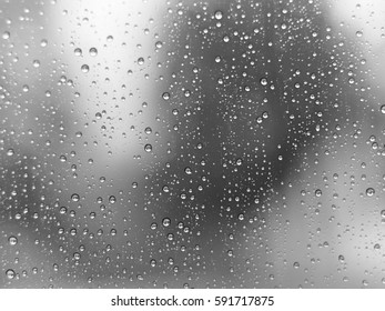 Drops Of Water On Glass In A Rainy Day.