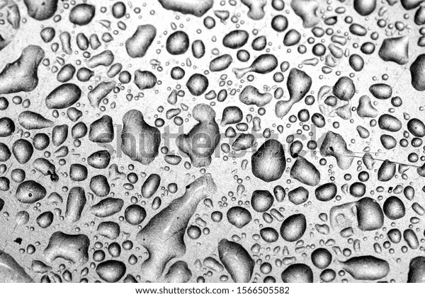 Drops of\
water on a scratched metal background\
closeup