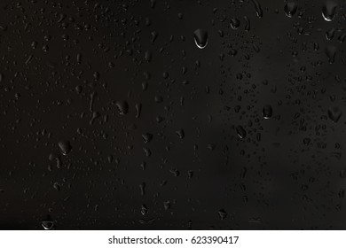 Drops Of Water Running Down The Dark Glass As The Background