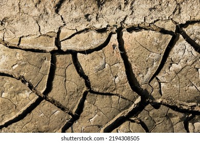 Drought, Big Cracks In Dry Ground. Background.