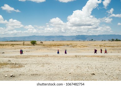 Drought In Times Of Climate Change People Searching For Water In Tanzania Africa