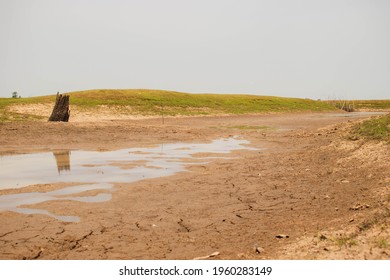 Drouht impact. Drying lake effect of extreme weather.Climate change and Drought impact.Global warming concept.