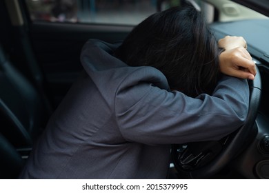 Drowsy Woman Falling Asleep In Car Is Dangerous To Drive