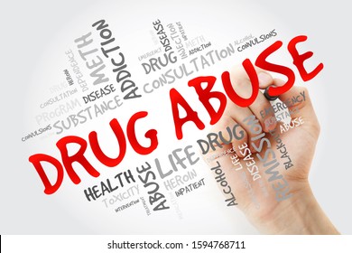 Drug Abuse Word Cloud With Marker, Health Concept Background