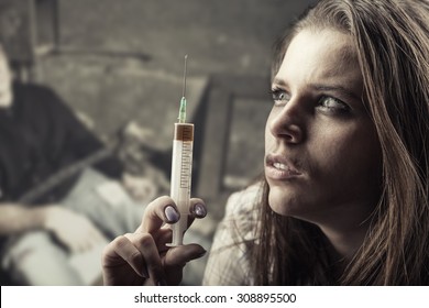 Drug Addiction. Young Woman With Drug Addiction 