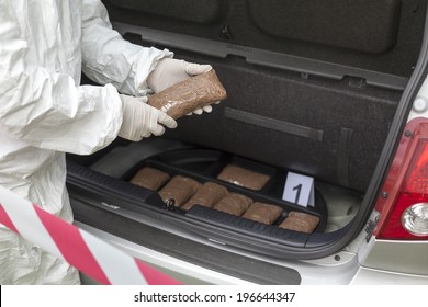 Drug Bundles Smuggled In A Car Trunk