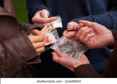 Drug Dealer Selling Pills,marijuana And Cocaine