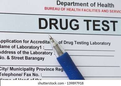 Drug Test Blank Form With Blue Pen.