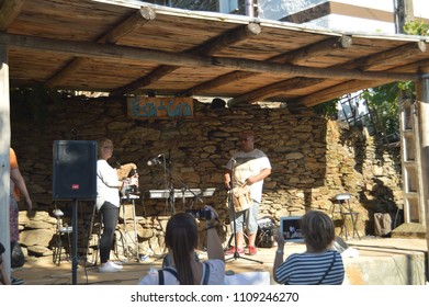 Drum And Bagpipe Group At The Gaita Party In Quinta De Cancelada. August 20, 2016. Quinta De Cancelada Lugo Galicia Spain.