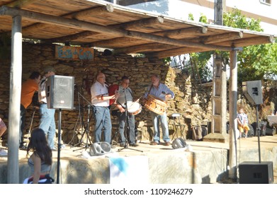 Drum And Bagpipe Group At The Gaita Party In Quinta De Cancelada. August 20, 2016. Quinta De Cancelada Lugo Galicia Spain.