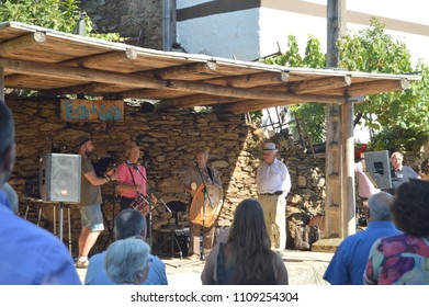 Drum And Bagpipe Group At The Gaita Party In Quinta De Cancelada. August 20, 2016. Quinta De Cancelada Lugo Galicia Spain.