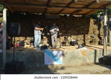 Drum And Bagpipe Group At The Gaita Party In Quinta De Cancelada. August 20, 2016. Quinta De Cancelada Lugo Galicia Spain.