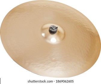 Drum cymbal golden brass musical instrument isolated on white background.