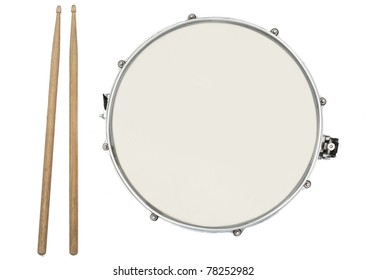 Drum and Drumsticks from top isolated on white