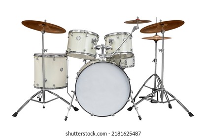 Drum kit with drums and cymbals. Isolated on white background 
