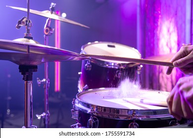 Drum Kit, Drums In The Studio On A Beautiful Background. Close Up.