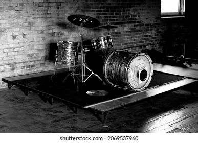 A Drum Kit In An Old Empty Room