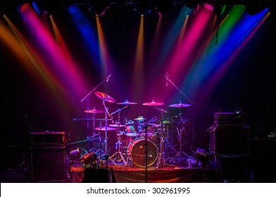 Drum Kit On Stage In The Spotlight Color