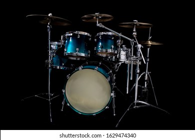 Drum Kit.professional Drum Set Instruments In Dark Studio