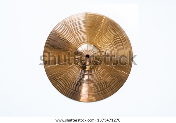 Drum plate, drum set on a white background, musical\
cymbals top view