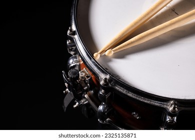 Drum Set On A Stage At Dark Background. Musical Drums Kit On Stage. Vintage look with smoke effect. High quality photo - Powered by Shutterstock