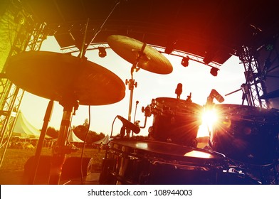 Drum Set On Stage, Silhouette