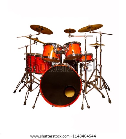 the drum set is red in lacquer isolated on a white background  one piece