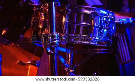 Drum set in the stage in soundlights ready to be played on by drummer Stock photo © 