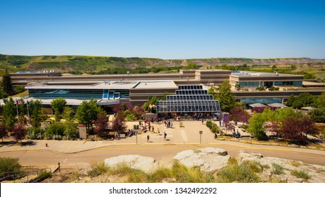 Drumheller, Alberta, Canada - July 6, 2017 : Building Of The Royal Tyrrell Museum Of Palaeontology In Canadian Badlands.