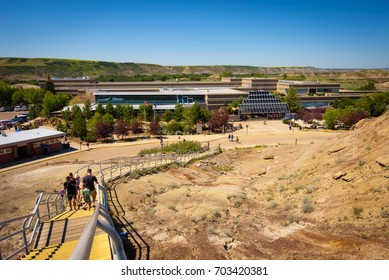 DRUMHELLER, ALBERTA, CANADA - JULY 6, 2017 : Building Of The Royal Tyrrell Museum  Of Palaeontology In Canadian Badlands.